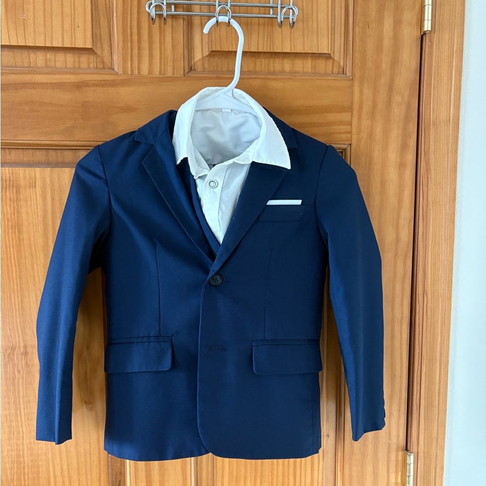 Boys Size 7 Navy Blue Blazer Suit with White Shirt
